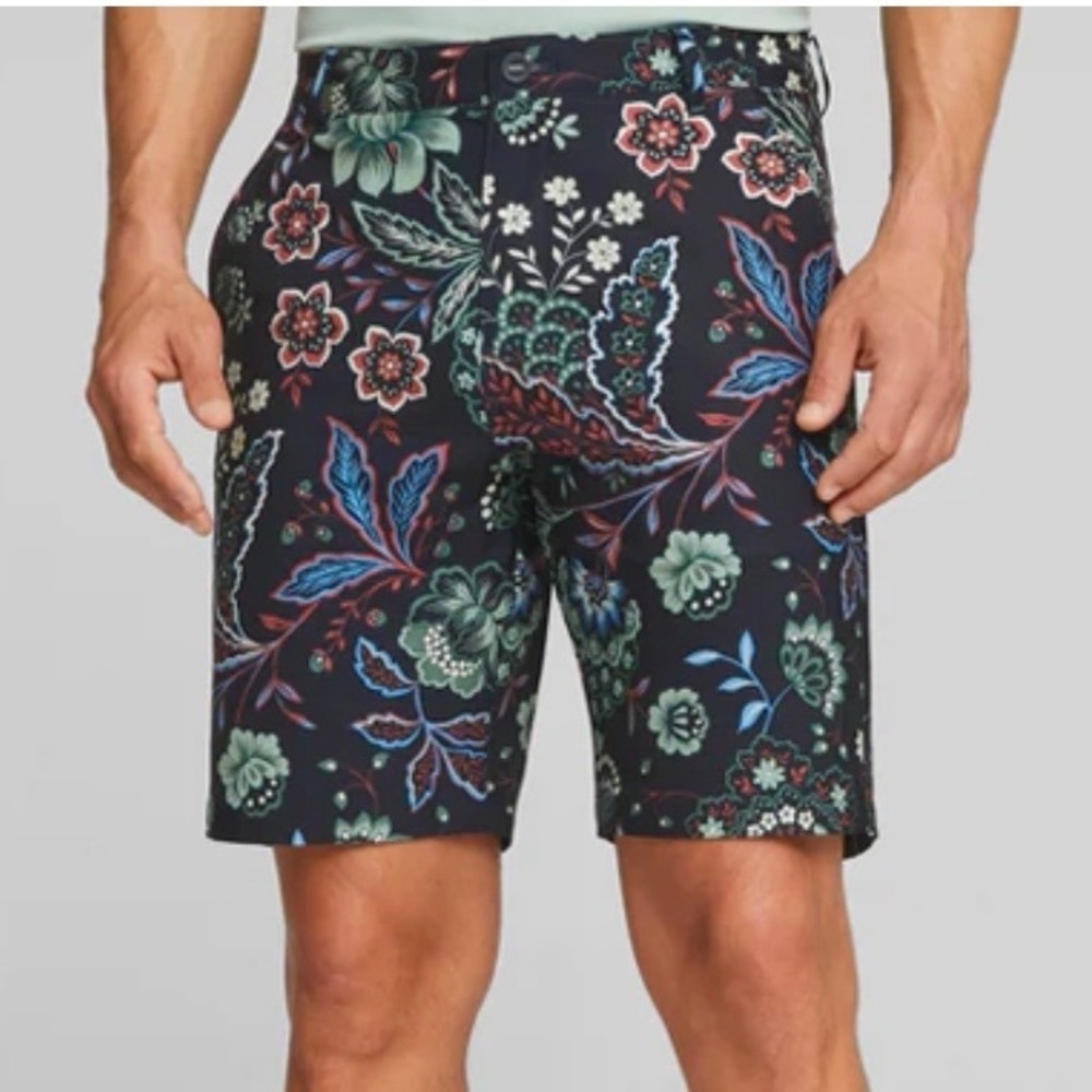 Puma Golf Shorts Mens 34 Navy Blue Floral Paisley Print Athletic Performance